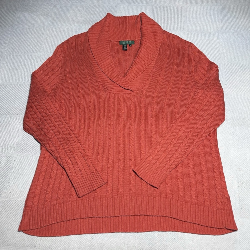 Lauren Ralph Lauren Cable‎ Knit Sweater Womens 2X Silk Cashmere Shawl Collar